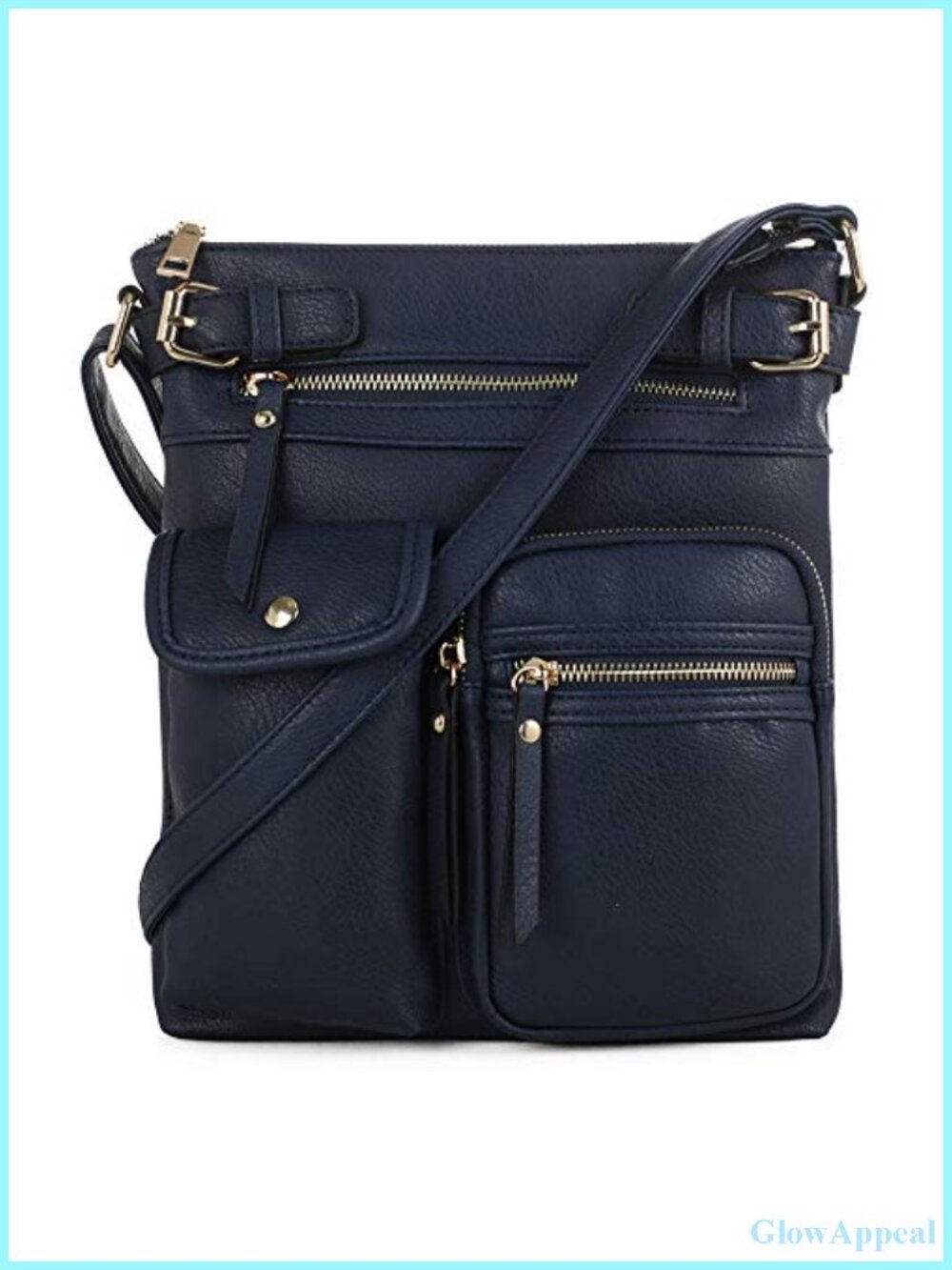 Lightweight Medium Crossbody Bag Vegan PU Leather Multi Pocket Adjustable Strap